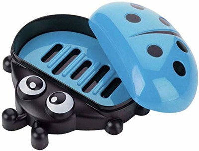 Gugzy Cute Lady Bug Soap Box Holder with Cover Bathroom Storage Shelves Racks Floor Type Kitchen Sponge Drain Holder Accessories Supplies I Lady Bug Soap Box I Cute Soap Case I LadyBug Soap Case Blue(Blue, Black)