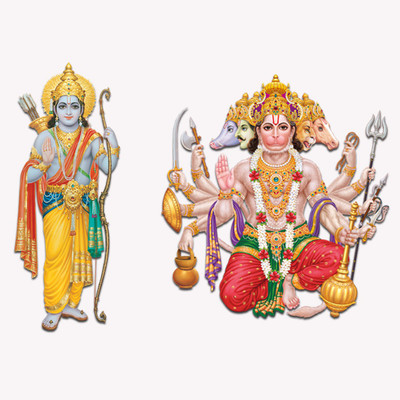 god & god's 70 cm Shri Ram and Hanuman Ji Off Wall Sticker Self Adhesive Sticker(Pack of 1)