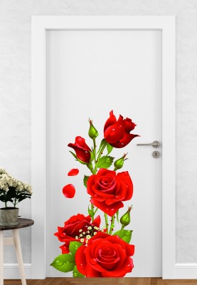 DivineDesigns 46 cm Red Roses Self Adhesive Sticker(Pack of 1)