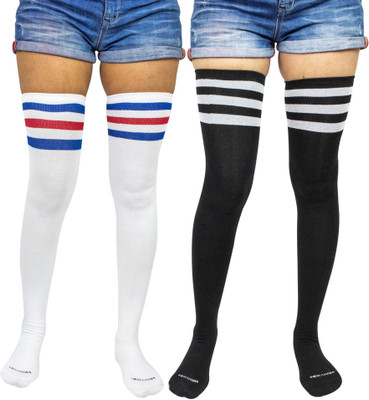 Neska Moda Women Striped Over the Knee, Thigh, Knee High(Pack of 2)