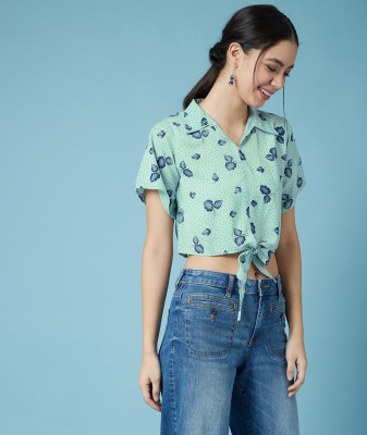 Chimpaaanzee Casual Short Sleeve Printed Women Green Top