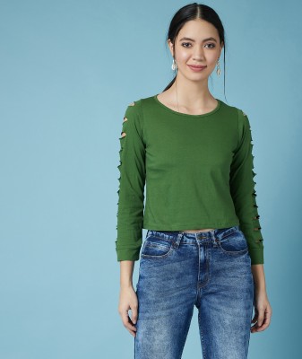 Chimpaaanzee Casual Full Sleeve Solid Women Green Top