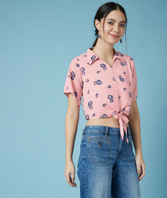 Chimpaaanzee Casual Short Sleeve Printed Women Pink Top