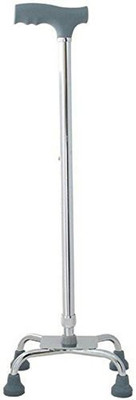 RUNMEX Surgical Quadripod Grey Chrome Height Adjustable Men/Women/Old People Walking Stick