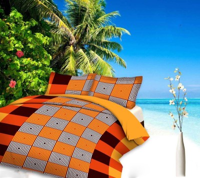 HS CREATIONS 160 TC Polyester Queen Floral Flat Bedsheet(Pack of 1, Orange, Brown & White Box)
