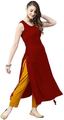 VED CREATION Women Solid A-line Kurta(Maroon)