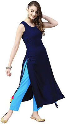 VED CREATION Women Solid A-line Kurta(Blue)