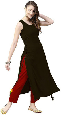 VED CREATION Women Solid A-line Kurta(Black)