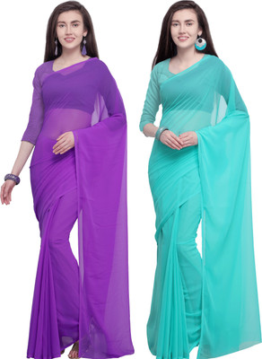 kashvi sarees Solid/Plain Daily Wear Georgette Saree(Pack of 2, Multicolor)