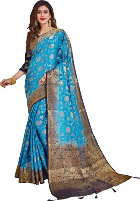 Darshita International Woven Kanjivaram Silk Blend, Art Silk Saree(Light Blue)