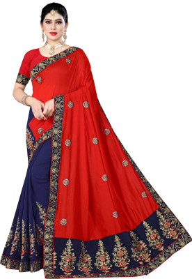 DEV SHREE SILK Woven Bollywood Cotton Silk Saree(Red, Blue)