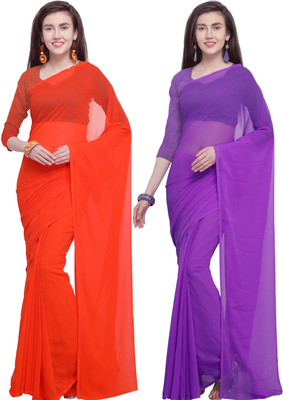 kashvi sarees Solid/Plain Daily Wear Georgette Saree(Pack of 2, Multicolor)