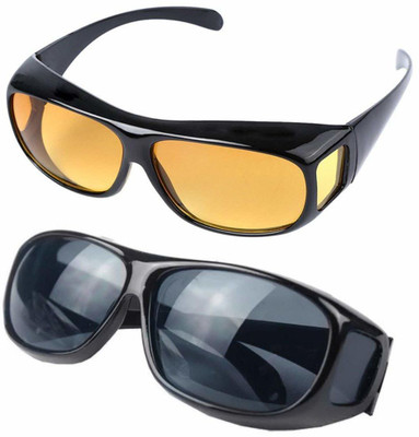 Global Enterprize Rectangular Sunglasses(For Men, Black, Yellow)