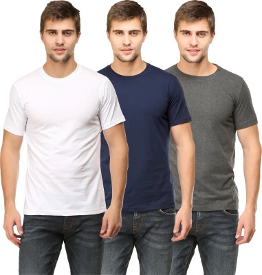 RSO Outfits Solid Men Round Neck Dark Blue, White, Grey T-Shirt