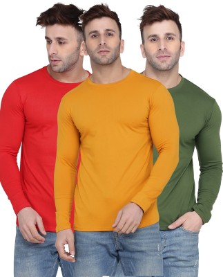 Kroptee Solid Men Round Neck Red, Green, Yellow T-Shirt