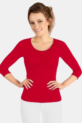 Palomi Solid Women V Neck Red T-Shirt