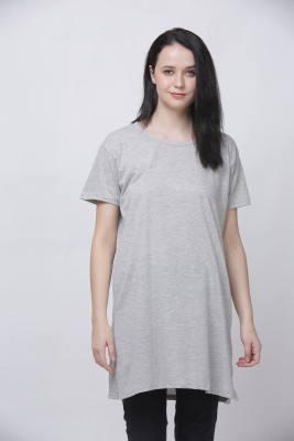 AG apparel Solid Women Round Neck Grey T-Shirt