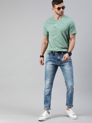 Roadster Printed Men Round Neck Green T-Shirt