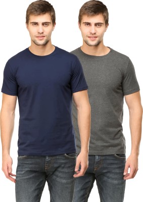 RSO Outfits Solid Men Round Neck Dark Blue, Grey T-Shirt