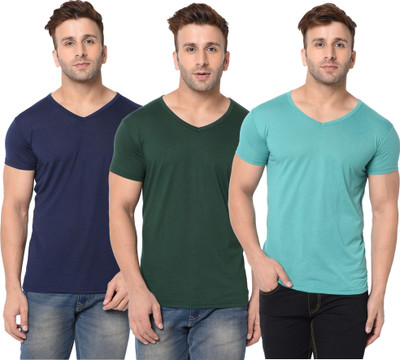 Adorbs Solid Men V Neck Dark Blue, Dark Green, Light Green T-Shirt
