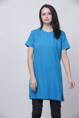 AG apparel Solid Women Round Neck Light Blue T-Shirt