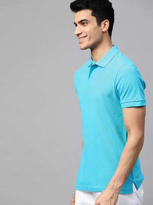 Mast & Harbour Solid Men Polo Neck Blue T-Shirt