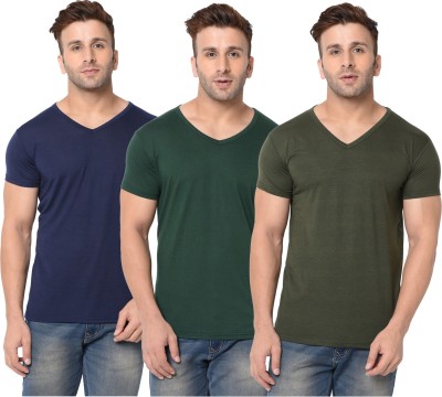 Adorbs Solid Men V Neck Dark Blue, Dark Green T-Shirt