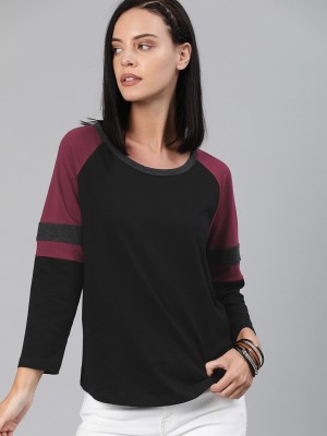 Roadster Solid Women Round Neck Black T-Shirt