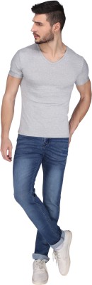 DALUCI Solid Men V Neck Grey T-Shirt
