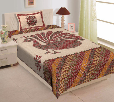 KB FAB 160 TC Cotton Single Jaipuri Prints Flat Bedsheet(Pack of 1, Multicolor)