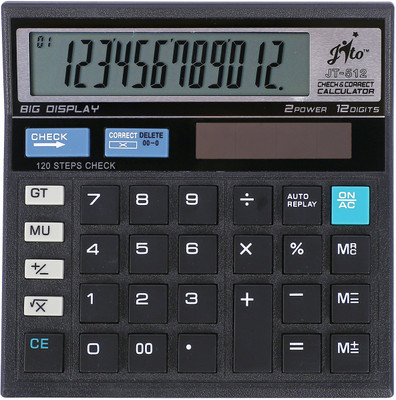 jito JT-512 Black Check & Correct Big Display 18 Months Warranty Basic  Calculator(12 Digit)