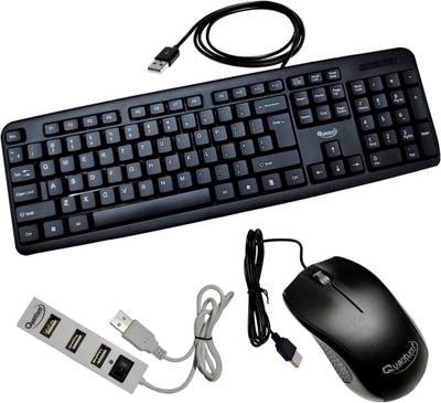 Quantum Hi-Tech QHM 7403/232B Wired USB Mouse, Keyboard & USB 4 Port Hub Combo Combo Set