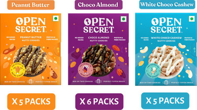 OPEN SECRET Almond - 6 TB, White Choco Cashew - 5 TB, Peanut Butter- 5TB Cookies Biscuit(16 x 25 g)