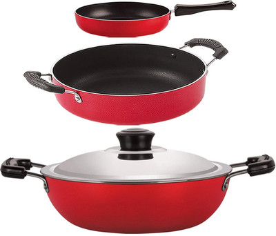 NIRLON FP11_DKD(J)_CS24 Non-Stick Coated Cookware Set(PTFE (Non-stick), Aluminium, 3 - Piece)