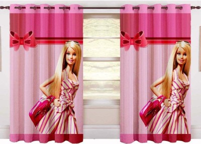 kanhomz 274.32 cm (9 ft) Polyester Blackout Long Door Curtain (Pack Of 2)(3D Printed, Pink)