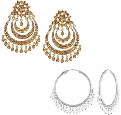 I Jewels Gold Plated Chandbali with Silver Plated Hoops Earrings Combo for Women Alloy Chandbali Earring