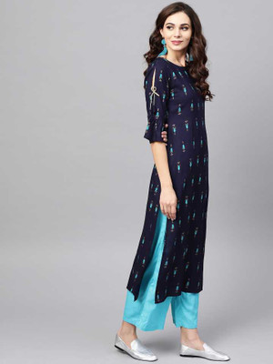 s r garments Women Printed Straight Kurta(Blue)