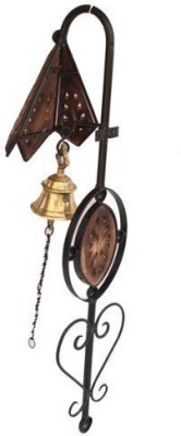 manzees Antique Wooden Wrought Iron Door Bell Wall Hanging with Brass Bell ( Black and Brown )(Brown, Black)