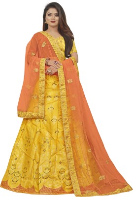 Hensi sarees shop Embroidered Semi Stitched Lehenga Choli(Yellow)