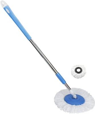 MOFNOS Spin Mop Handle Stick with Microfiber Head Refill Stainless Steel Pole for 360° Floor Cleaning Mop with 1 Extra refile (Random Color) Wet & Dry Mop(Blue)