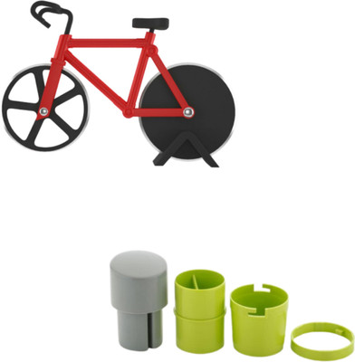 Samarpan Combo of Attractive Cycle Pizza Cutter & Compact Dry Fruit Slicer with Stainless Steel Blades (Pack of 2) Wheel Pizza Cutter(Stainless Steel)