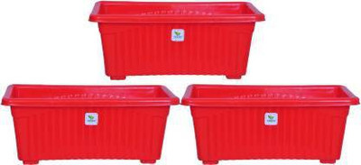 Abasr 14 Inch Red Jupiter set of 3 Pieces Plant Container Set (Pack of 3, Plastic) Plant Container Set(Pack of 3, Plastic)