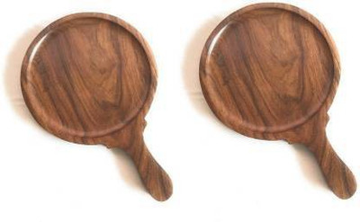 Innovative exports Natural Wooden Round Pizza Plate with Handle Pizza Tray(2 Pizza Tray)
