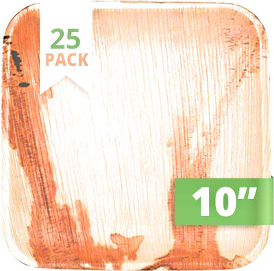 SJPGREENPLATES 10' inch square areca leaf plate Dinner Plate(25 Dinner Plate)