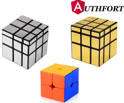Authfort High Speed Silver Mirror , Gold Mirror Stickered & 2 x 2 Speed cube combo pack of 3(3 Pieces)