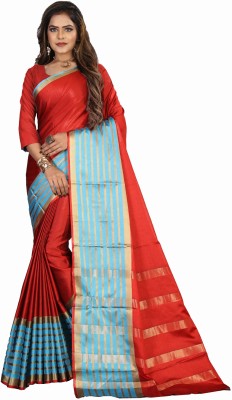 divyapriya Woven Bollywood Cotton Silk Saree(Red)