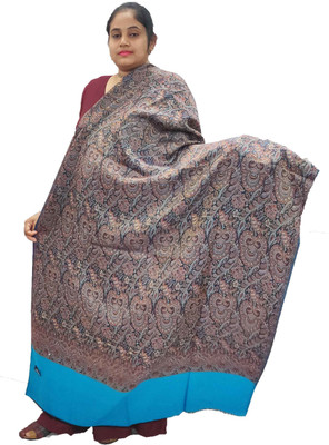 KAVIM Wool Self Design Women Shawl(Blue)