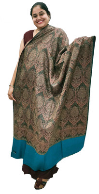 KAVIM Wool Self Design Women Shawl(Blue)