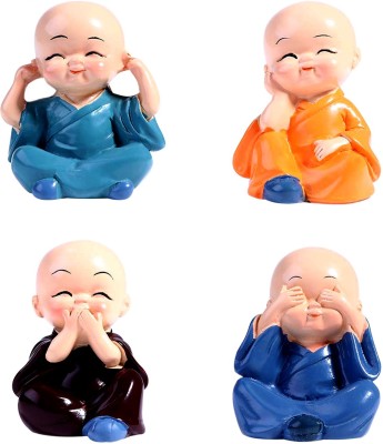 MAYA CREATION Buddha Monks Statue Figurines Showpiece for Wall Shelf Table Living Room Decoration (Pack of 4) Decorative Showpiece  -  5 cm(Polyresin, Multicolor)