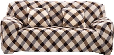 HOUSE OF QUIRK Polyester Striped Sofa Cover(Brown, White Pack of 1)